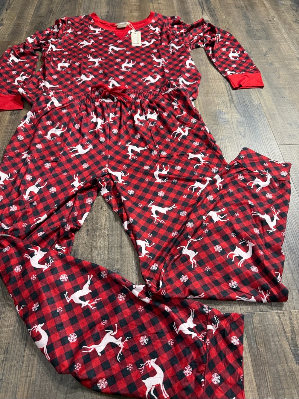 Women's Red Buffalo Plaid Reindeer Pajama Set